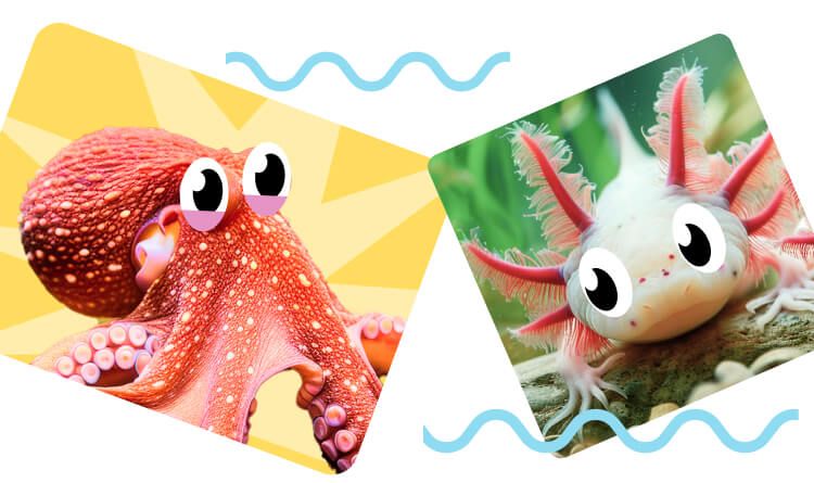 Аксолотль и гигантский морской окунь