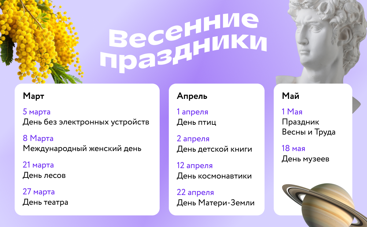 Календарь весенних праздников