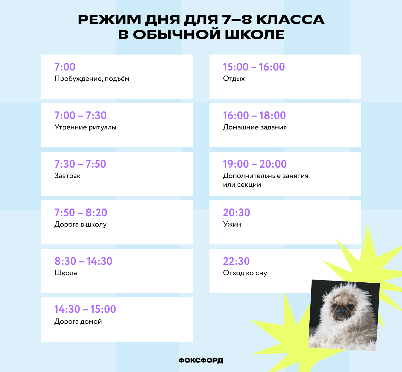 Режим дня ученика 7–8 класса