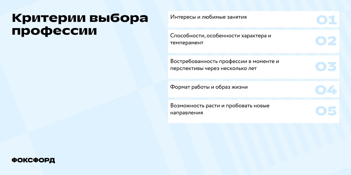 Критерии выбора профессии
