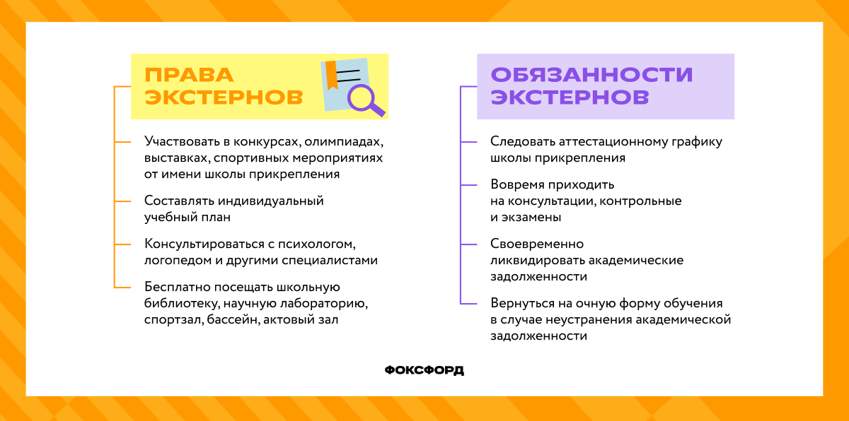 Права и обязанности школьников-экстернов